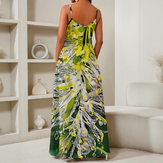 “White Bottlebrush”  Women's Elegant V-Neck Maxi Dress