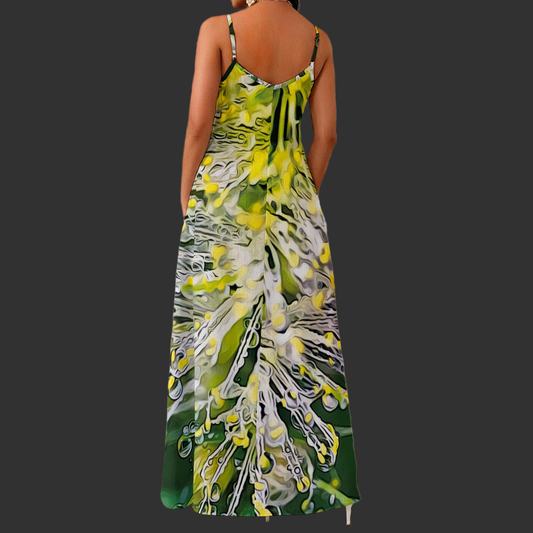 “White Bottlebrush”  Women's Elegant V-Neck Maxi Dress