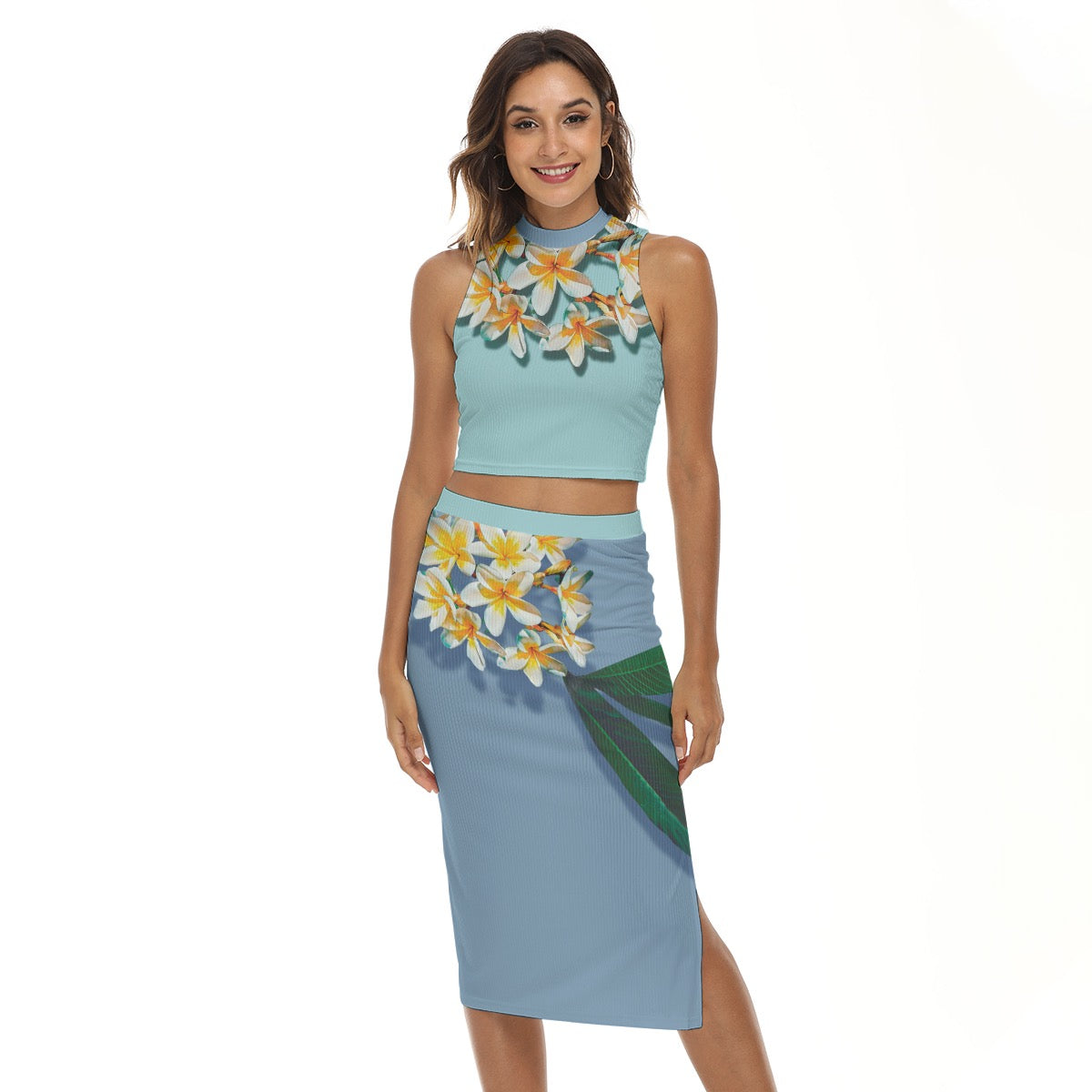 “Frangipani Horizon”  Women's Tank Top & Split High Skirt Set
