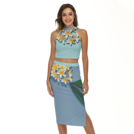 “Frangipani Horizon”  Women's Tank Top & Split High Skirt Set