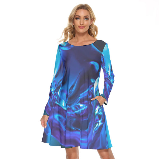 “Glass Wave” Blue: Women's Crew Neck Dress
