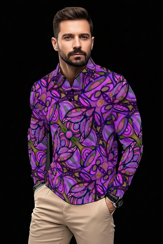 “Aubergine Labyrinth”Men's Polo Shirt With Long Sleeve