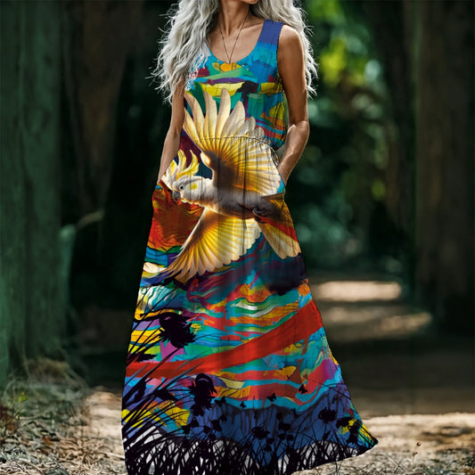 “ Sulphur Crested Soaring” Women’s Sleeveless Maxi Dress