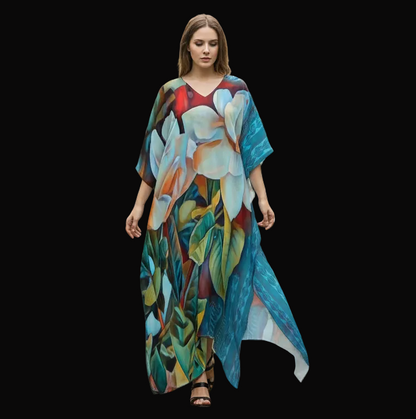 “Gardenia” Women's Imitation Silk V-neck Kaftan Robe