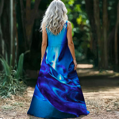 “Glass Wave” Blue: Women’s Sleeveless Maxi Dress