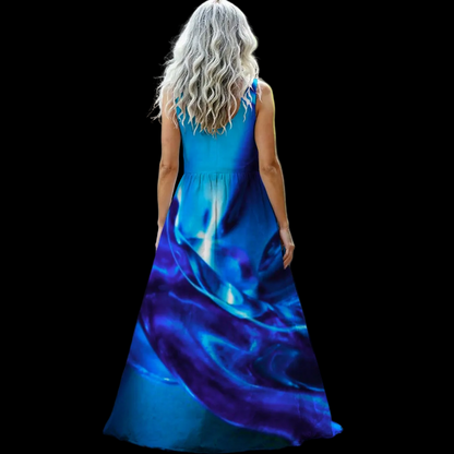 “Glass Wave” Blue: Women’s Sleeveless Maxi Dress