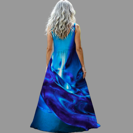 “Glass Wave” Blue: Women’s Sleeveless Maxi Dress