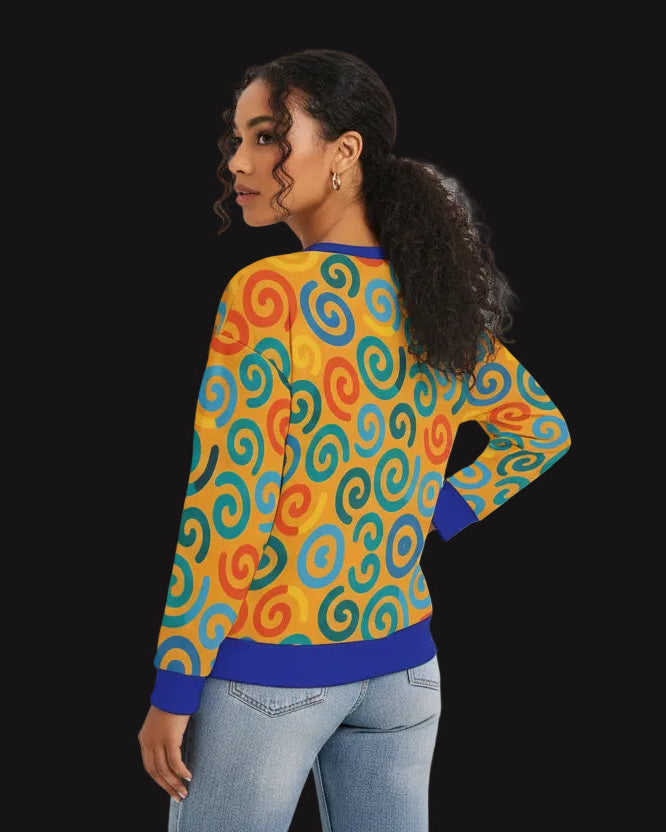“Spiralling” Women's Side Split O-neck Sweatshirt