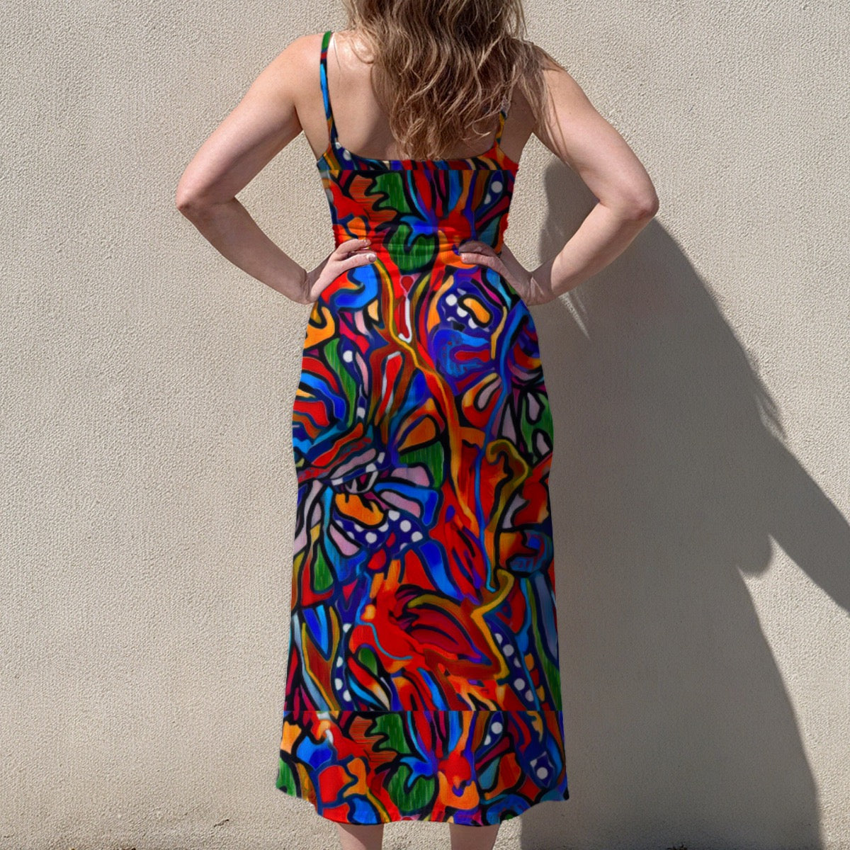 “Crimson Bloom” Women's sleeveless suspender dress