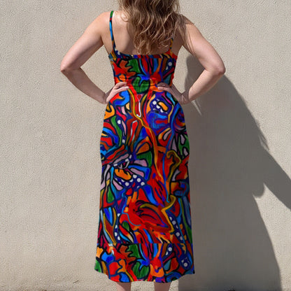 “Crimson Bloom” Women's sleeveless suspender dress