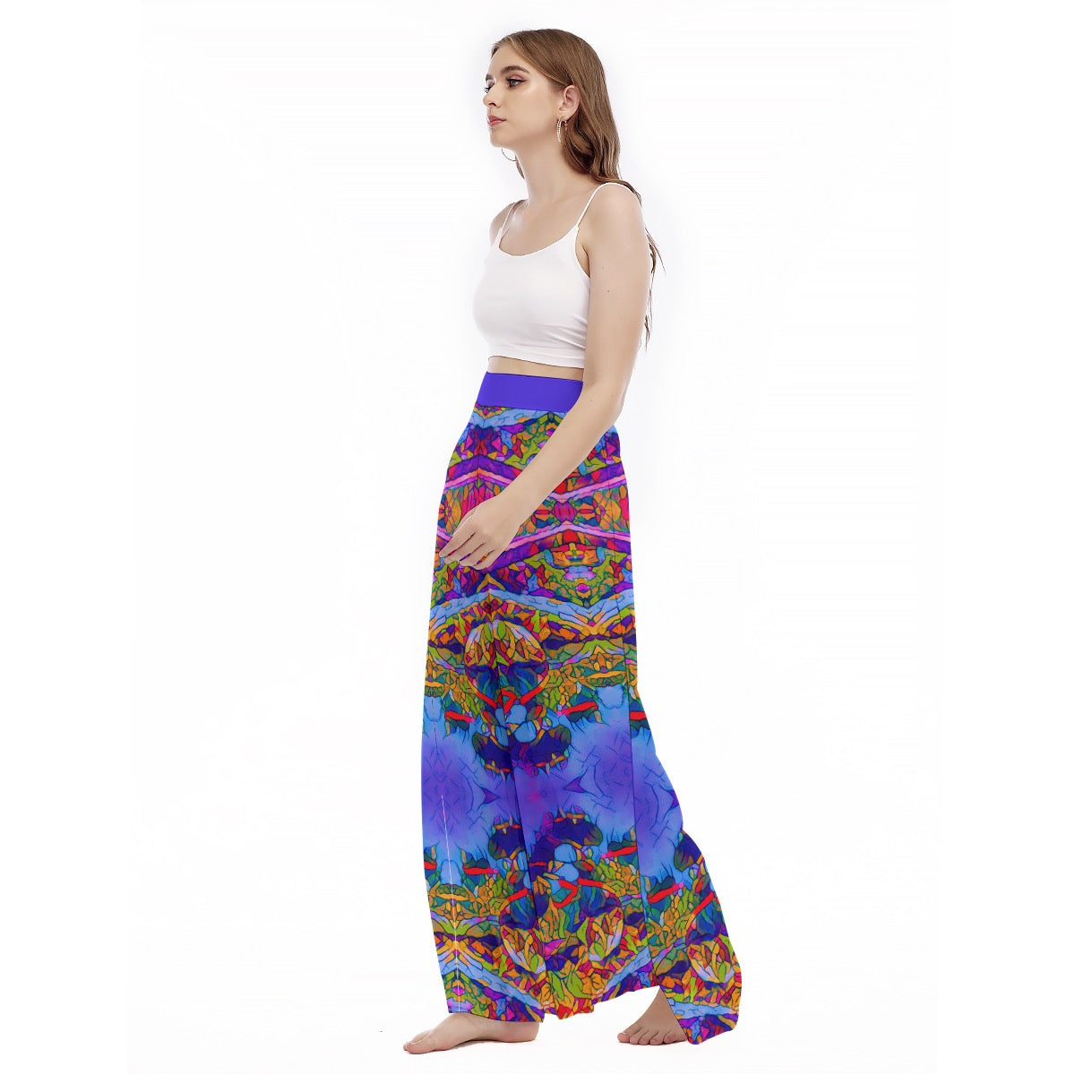 “Cerulean Spectrum” Women's High Waist Wide Leg Trousers
