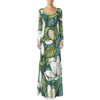 “Magnolia Magnificence” Women's Velvet Shine Maxi Dress
