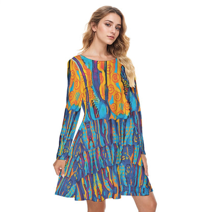 “Oceanic” Women's Round Neck Dress|190GSM Cotton