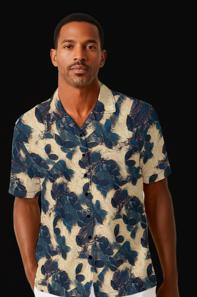 “Azure Grove”  Men's Hawaiian Shirt With Button Closure |115GSM Cotton poplin