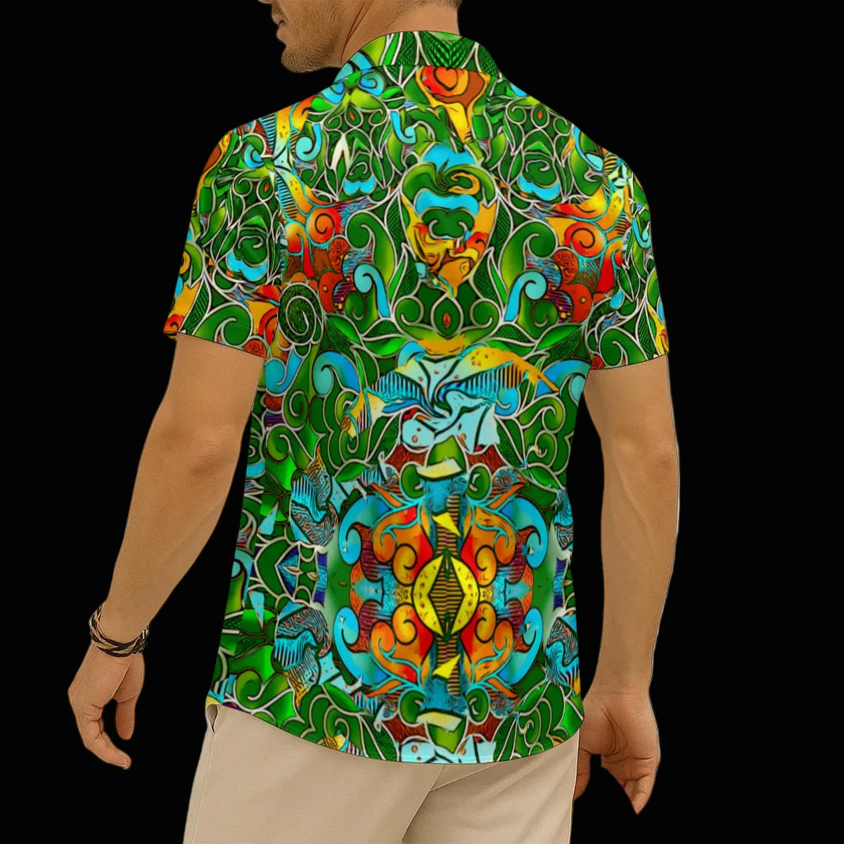 “Verdant Tapestry” Men's Imitation Silk Short-Sleeved Shirt