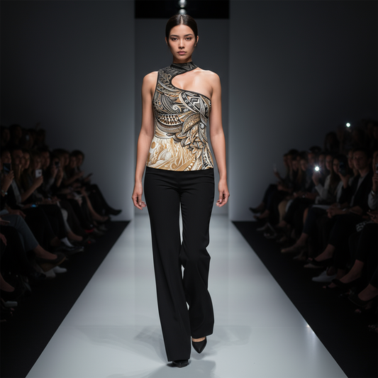 “Earthen Echoes” Women's Halter Sleeveless Asymmetrical Tank Top