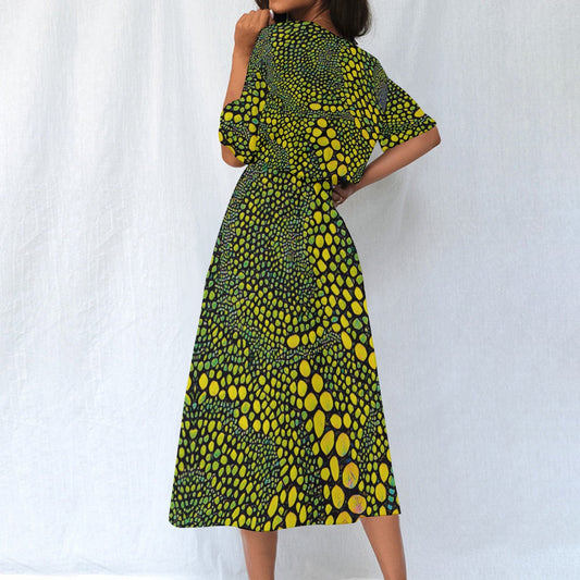 “Spot Me” Yellow/Black  Print Women's Knee-Length Dress