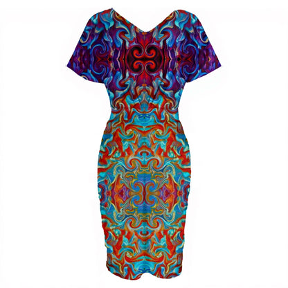 “Aurora Flare” Women's V-neck pleated dress