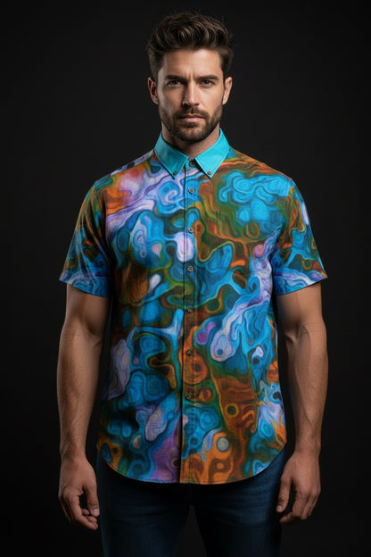 “Marbled Tides” Men's Breathable Cotton Shirt|125GSM