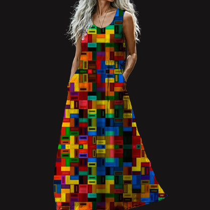 “Blocked” Women’s Sleeveless Maxi Dress