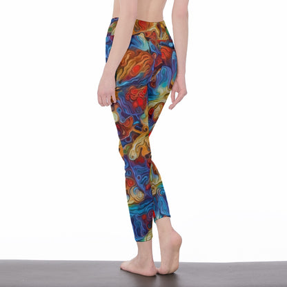 “Marbled Tides II” Women's High Waist Leggings | Side Stitch Closure
