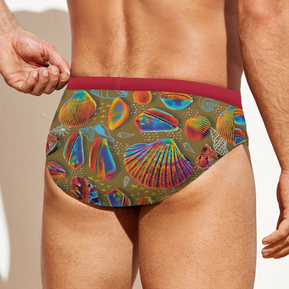 “Peregian Shells” (Mustard) Men'S Drawstring Swim Briefs