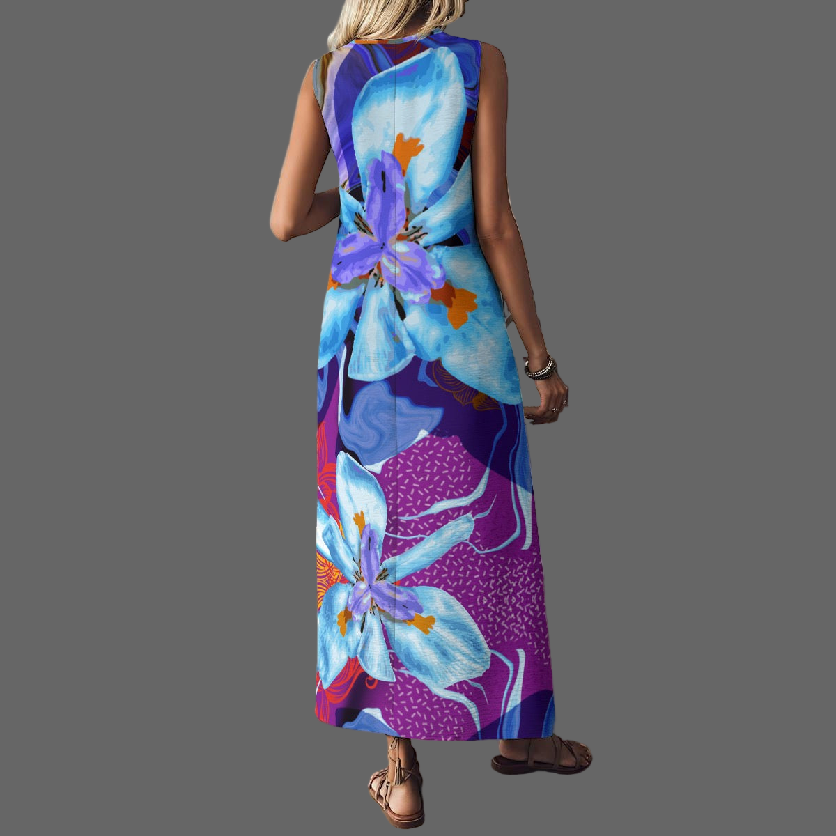 “The Blue Dietes” V-Neck Long Dress