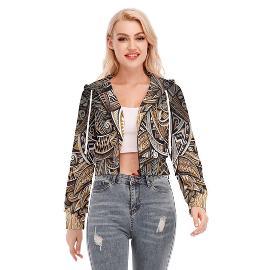 “Earthen Echoes” Crop Top Hoodie With Zipper Closure