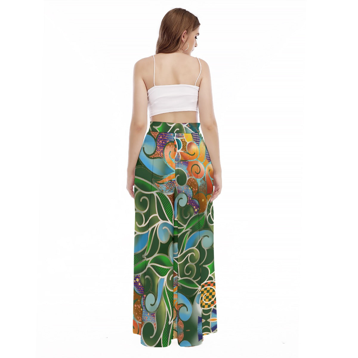 “Verdant Tapestry” Women's High Waist Wide Leg Trousers