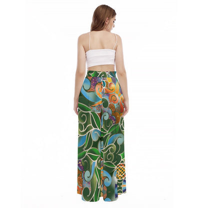 “Verdant Tapestry” Women's High Waist Wide Leg Trousers
