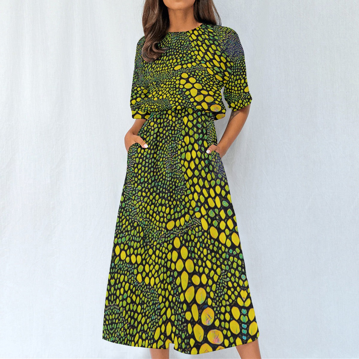 “Spot Me” Yellow/Black  Print Women's Knee-Length Dress