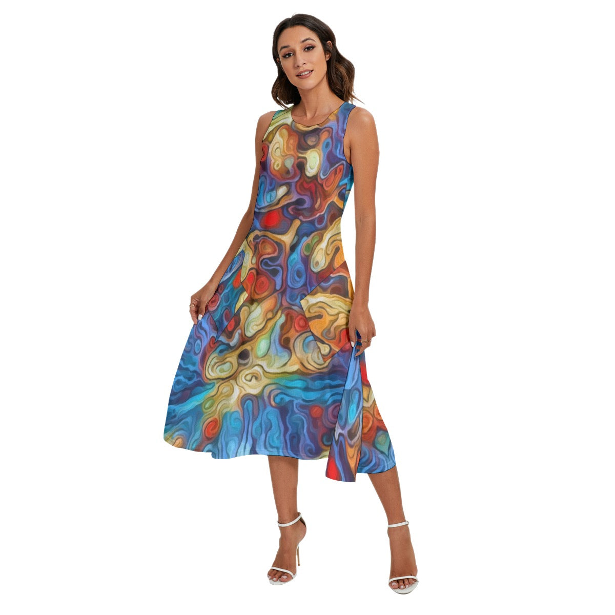 “Tangled Tides" Women's Sleeveless Dress With Diagonal Pocket