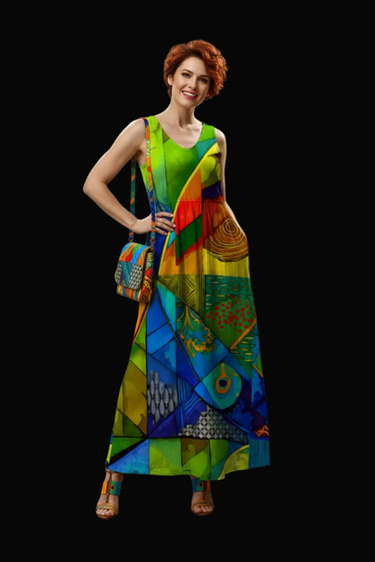“Ocean Echoes” Women’s Sleeveless Maxi Dress
