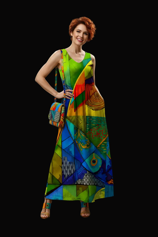 “Ocean Echoes” Women’s Sleeveless Maxi Dress
