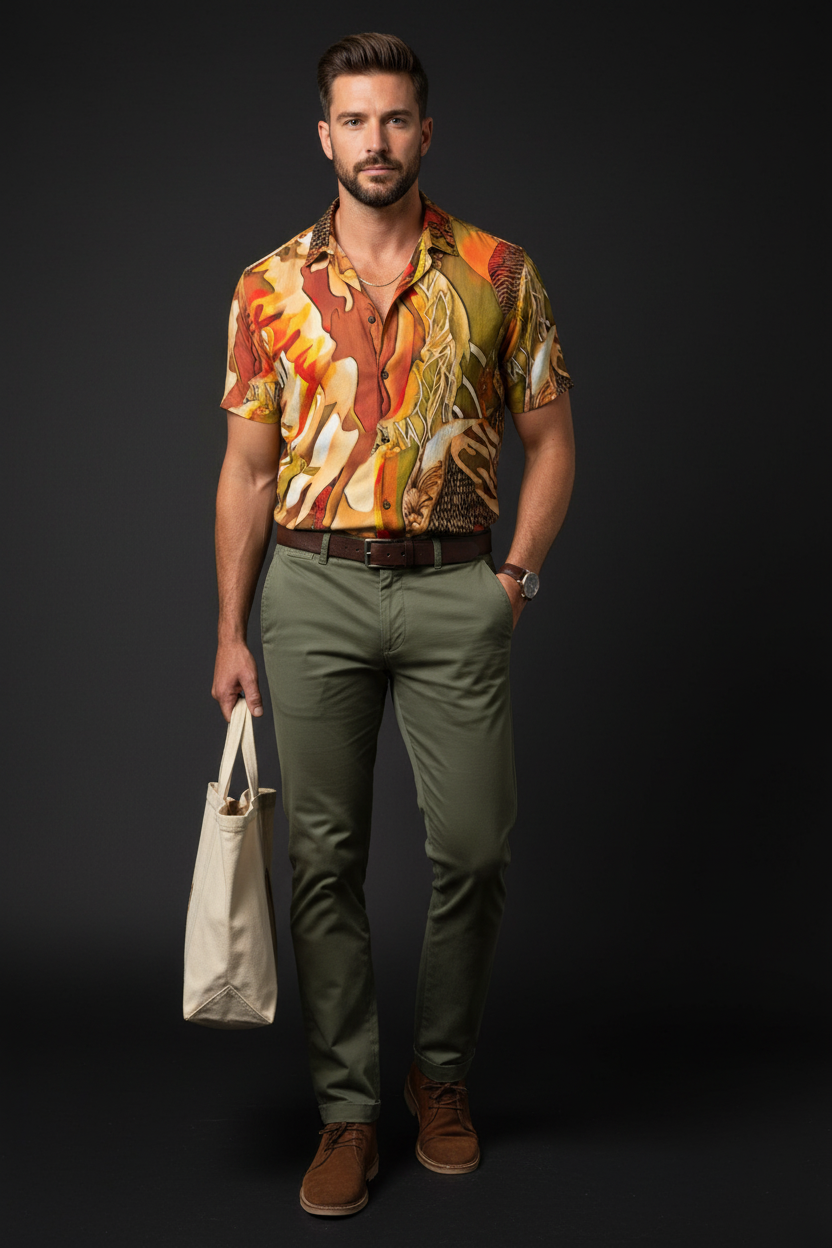“Autumn Tapestry” Men's Breathable Cotton Shirt|125GSM