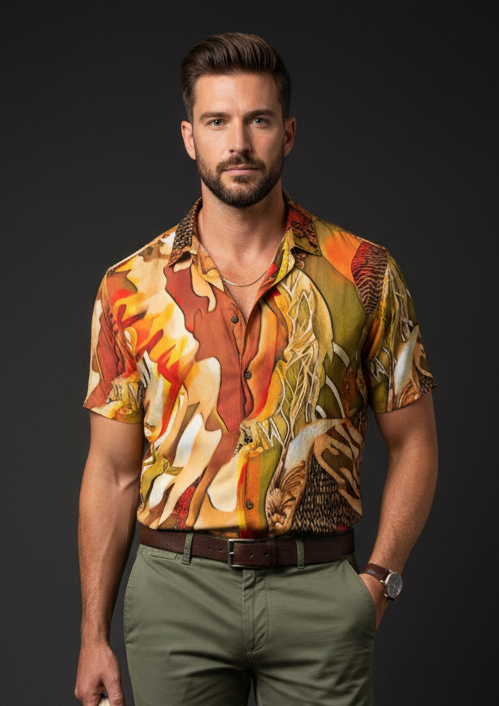 “Autumn Tapestry” Men's Breathable Cotton Shirt|125GSM