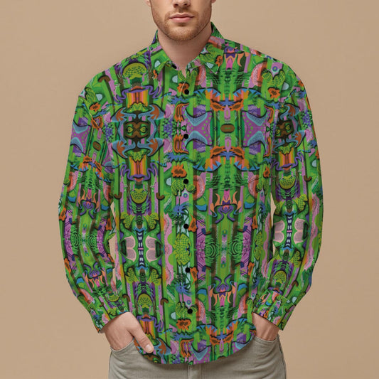 “Labyrinth” Green:  Men's Slim Fit Long Sleeve Shirt