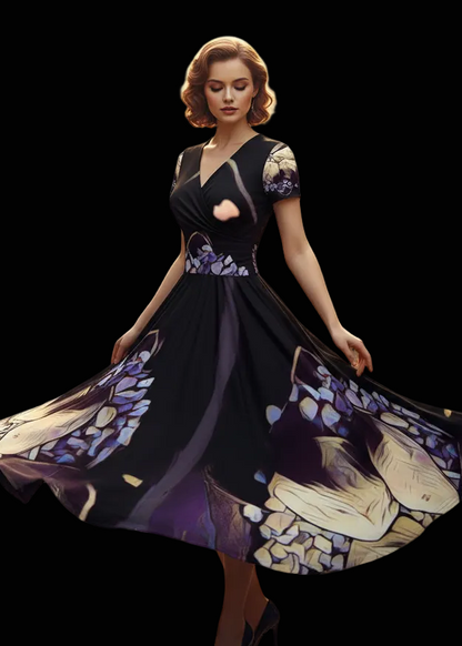 “Rocks and Stones” Women's Short Sleeve V Neck Midi Dress