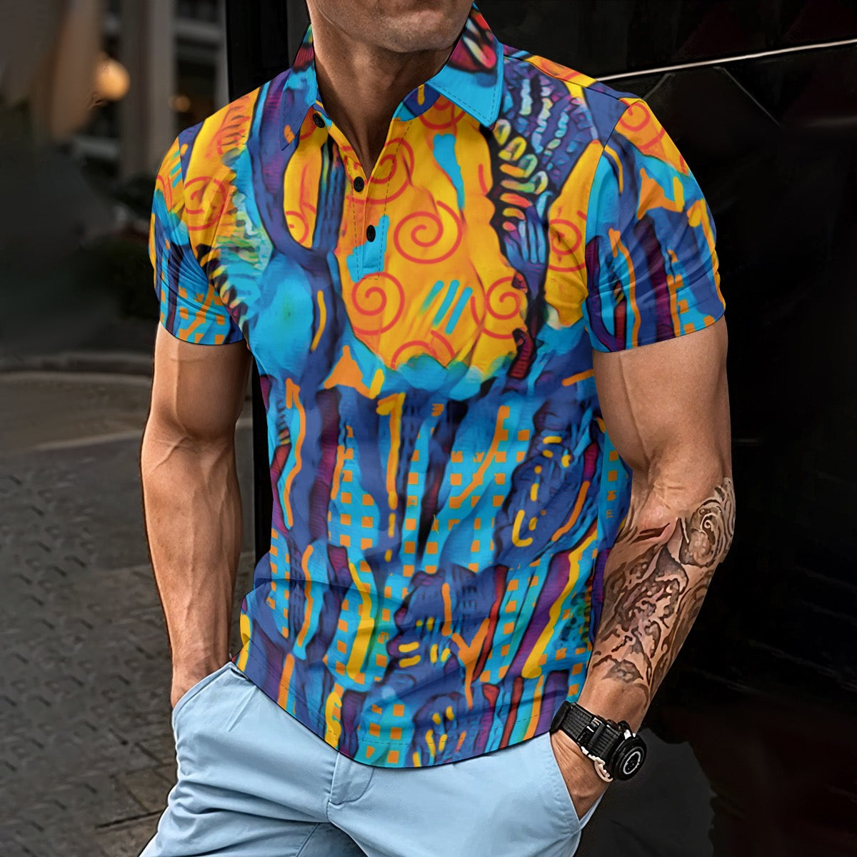 “Oceanic” Print Men's Polo Shirt