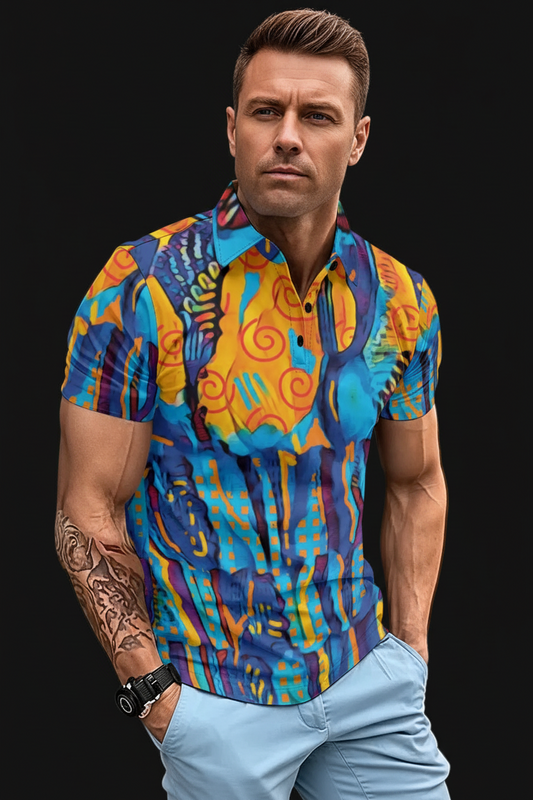 “Oceanic” Print Men's Polo Shirt