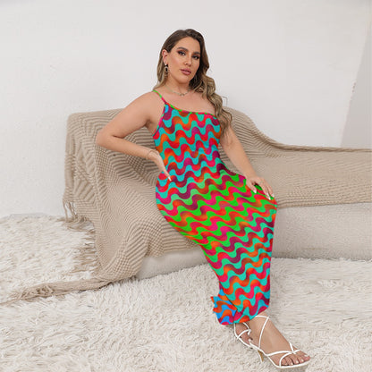 “Psychedelic Siren” Women's Oblique-Shoulder Exposure Dress With Side Split (Plus Size)