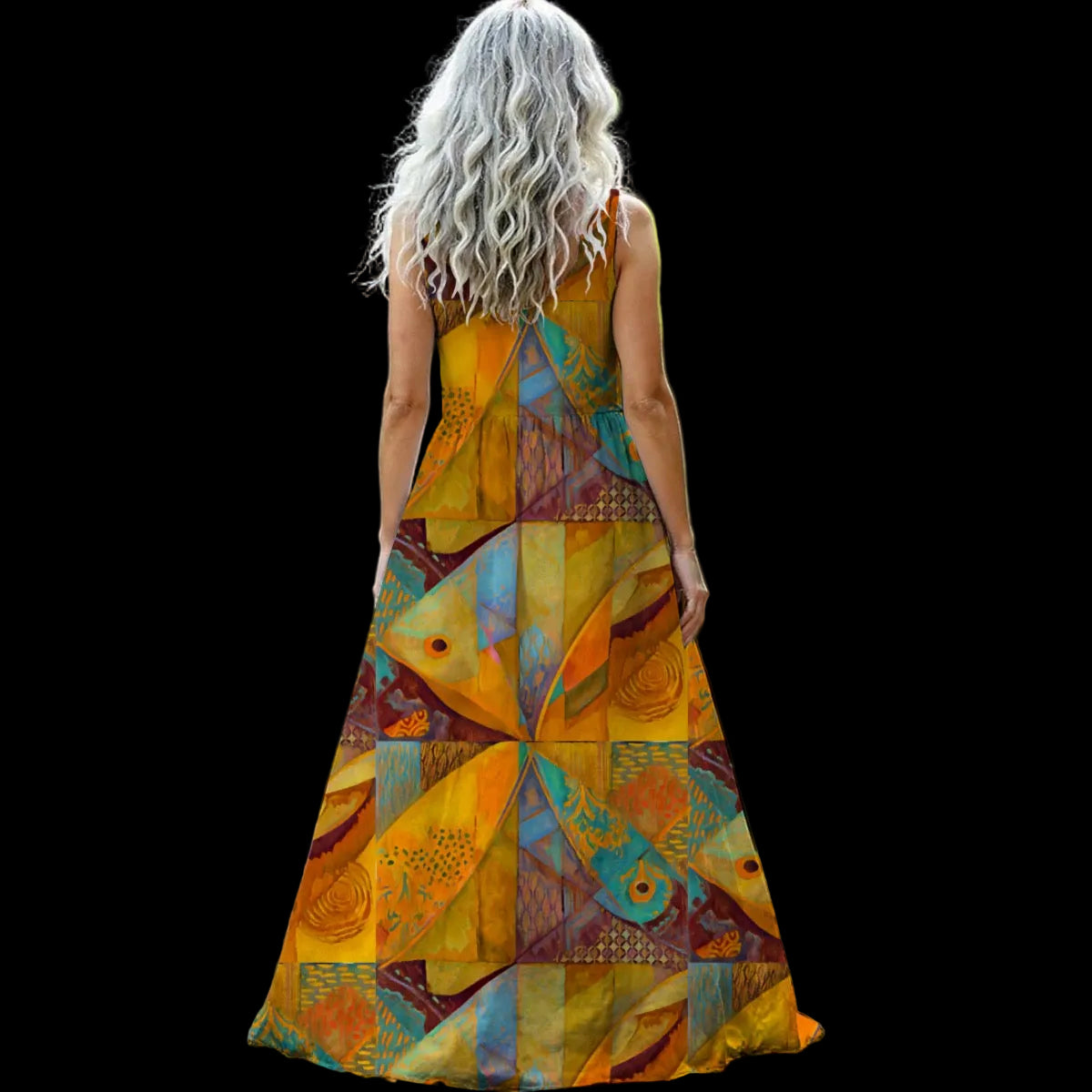 “Aqua Landscape” Women’s Sleeveless Maxi Dress