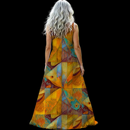 “Aqua Landscape” Women’s Sleeveless Maxi Dress