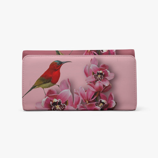 “Crimson Sunbird & Cymbidium Orchid”. Foldable Wallet.
