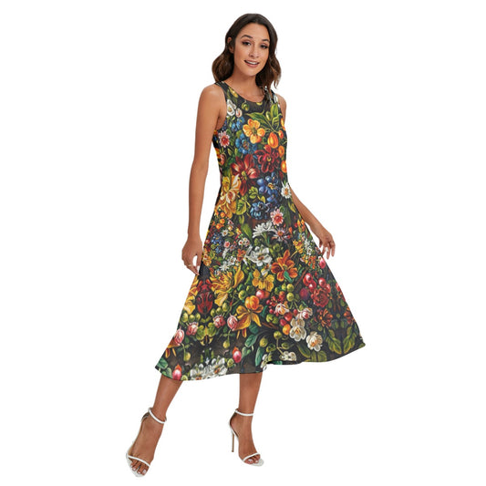 “Midnight Garden” Women's Sleeveless Dress With Diagonal Pocket