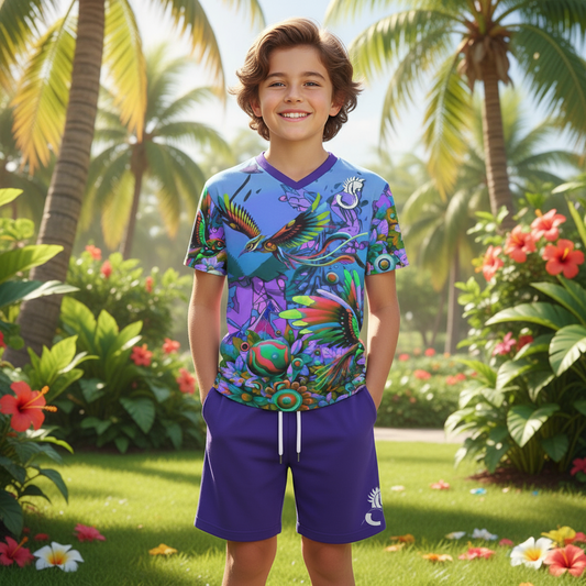 “Purple Garden of Delights” Children's Sports T-Shirt Set