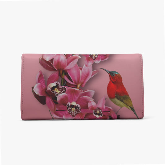 “Crimson Sunbird & Cymbidium Orchid”. Foldable Wallet.