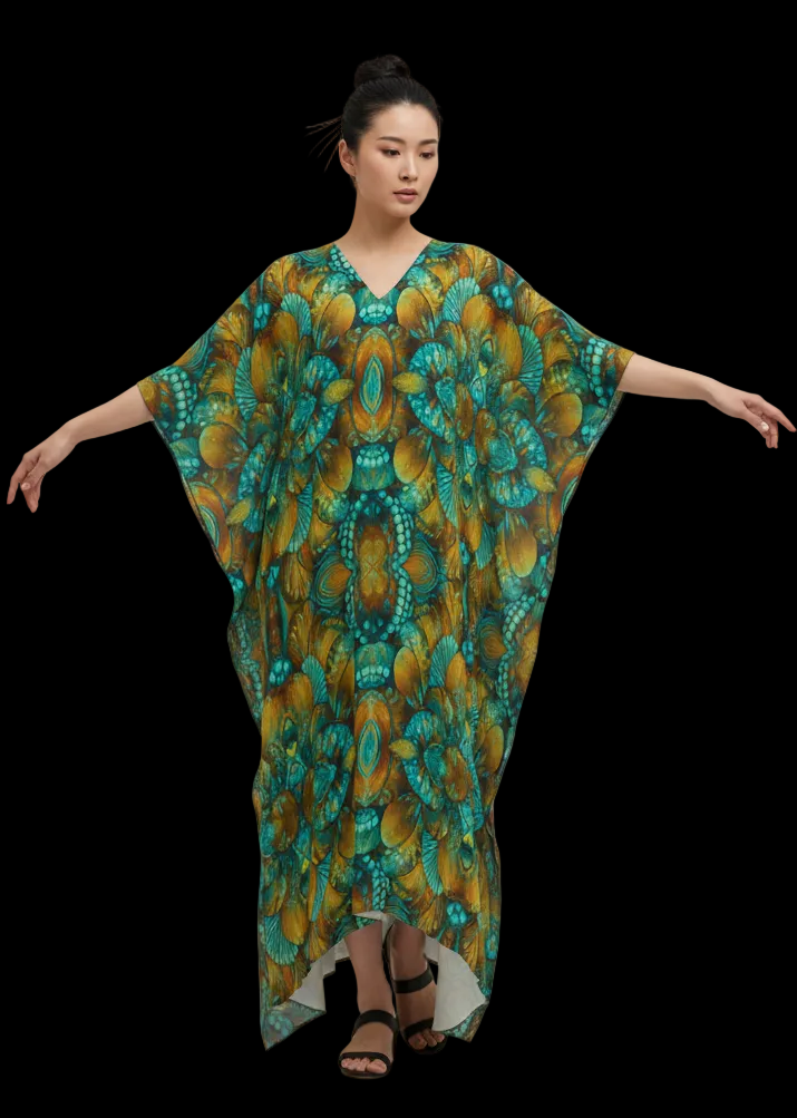 “Jewel Cascade” Women's Imitation Silk V-neck Kaftan Robe