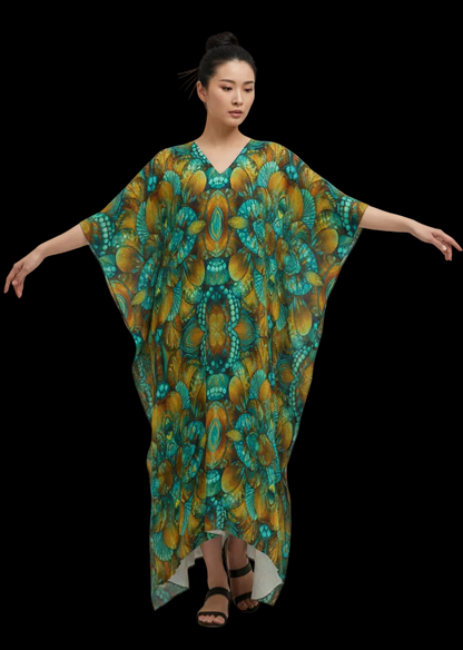 “Jewel Cascade” Women's Imitation Silk V-neck Kaftan Robe