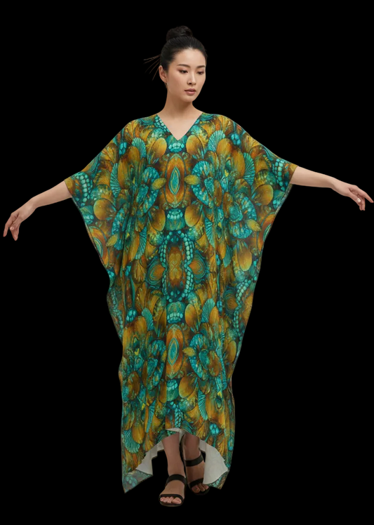 “Jewel Cascade” Women's Imitation Silk V-neck Kaftan Robe